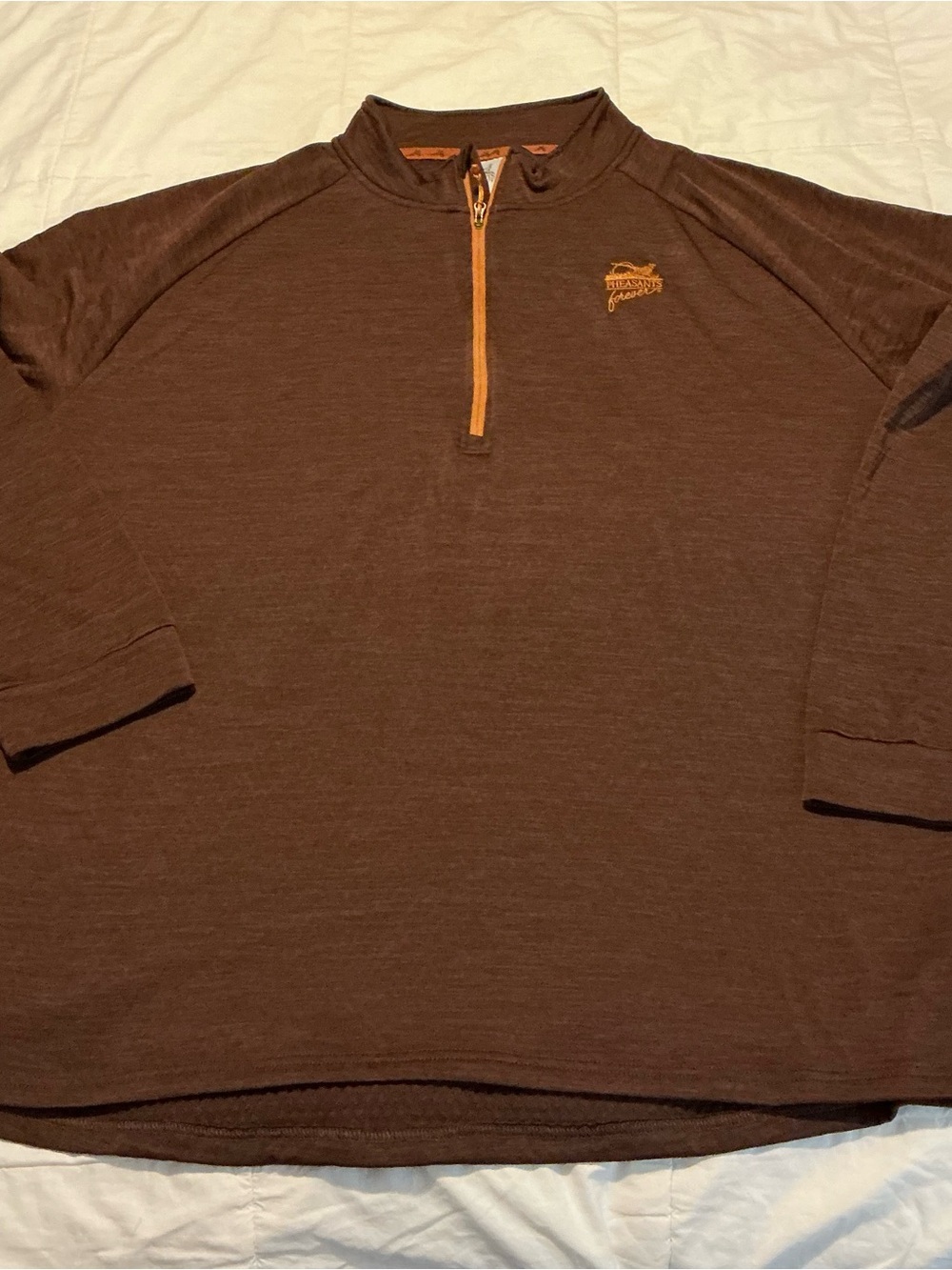 Pheasants Forever Brown 1/4 Zip Pullover with Orange Trim Men’s XL
